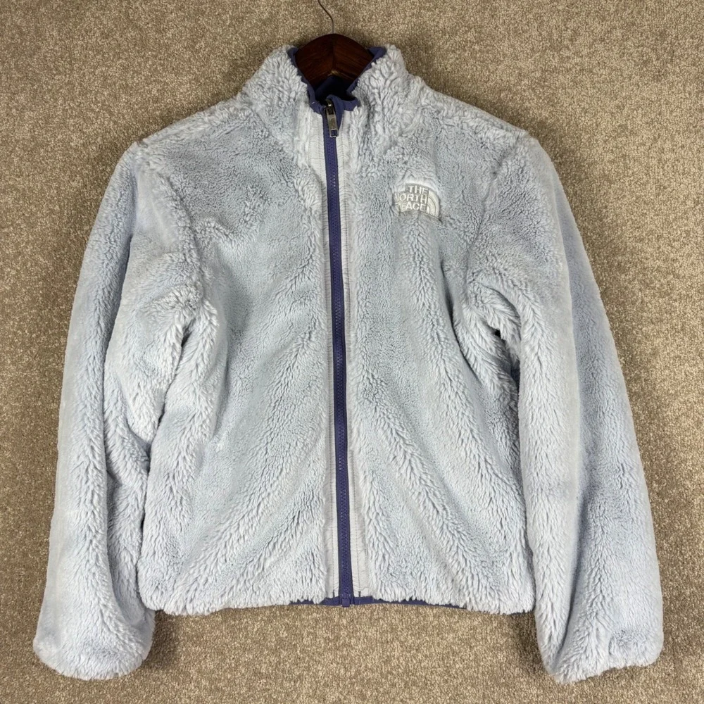 The North Face Girls Reversible Mossbud Swirl Jacket Blue Fleece Size M 10